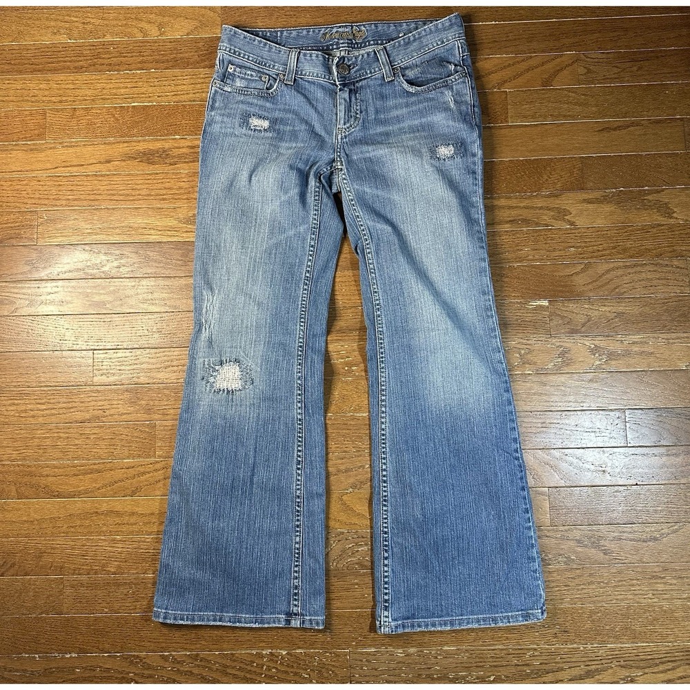 American Eagle Jeans Women 6 PET Low Rise Stretch Denim‎ Y2K Flare Distressed